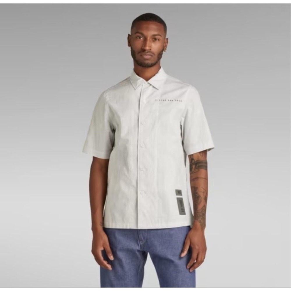 G-Star RAW Shirt Mens XL Gray Jacquard Hawaii Commando Short Sleeve Button Up